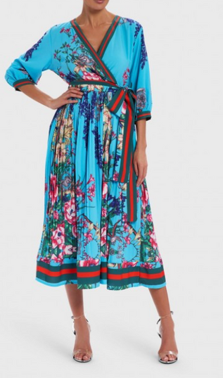 Multi-Coloured Floral Print Wrap Dress