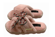 Chic Slippers with Deluxe Bow Brooch - Pink