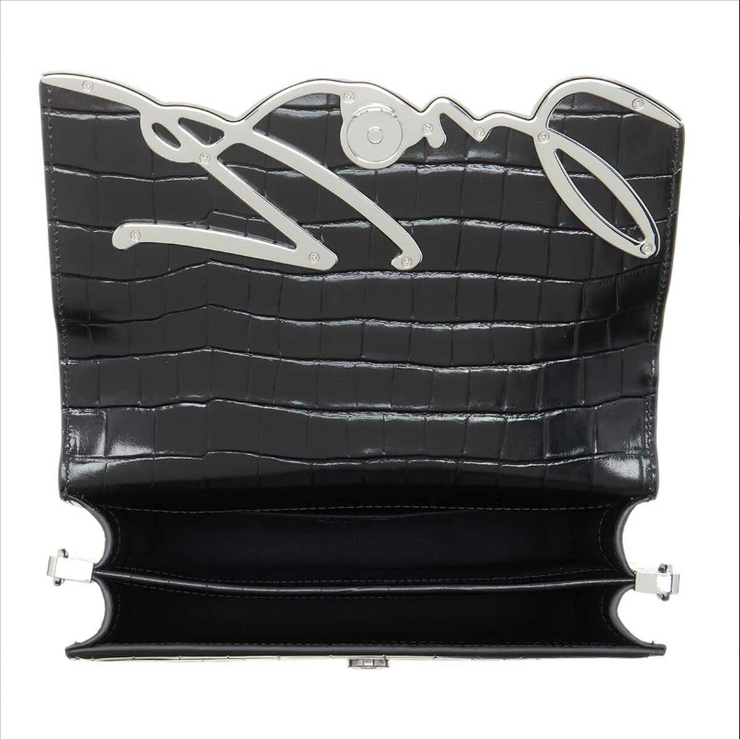 Karl Lagerfeld Signature Croc Shoulder Bag - Black