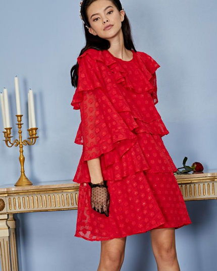 Ready Rouge Tiered Mini Dress - Carmine Red