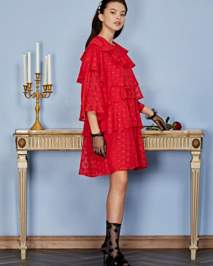 Ready Rouge Tiered Mini Dress - Carmine Red