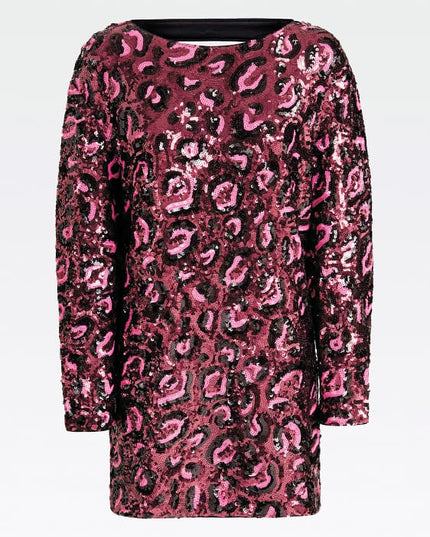 Guess Kalila Dress - Leopard Sequins Burgundy