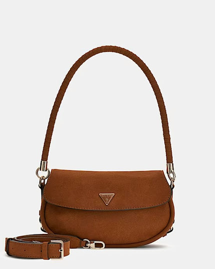 Guess Danya Flap Suede Shoulder Bag - Cognac
