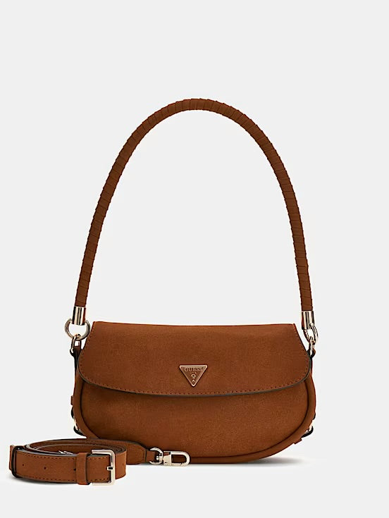Guess Danya Flap Suede Shoulder Bag - Cognac