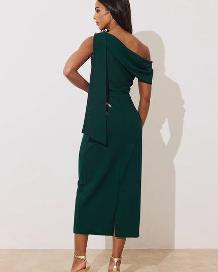 Eleni Drape Midi Dress - Forest Green