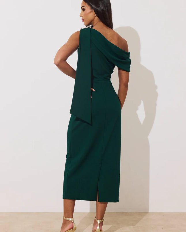 Eleni Drape Midi Dress - Forest Green