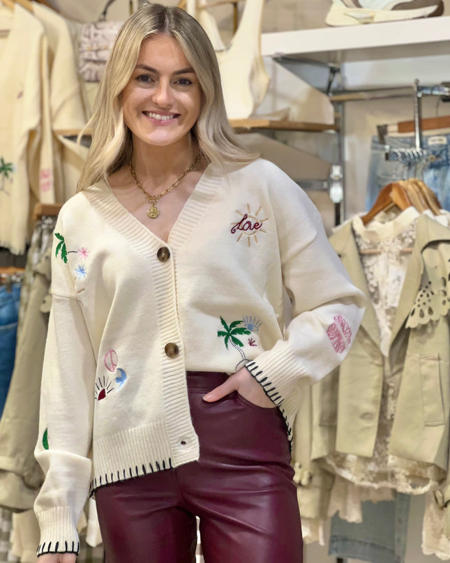 Embroidered Cardigan - Cream
