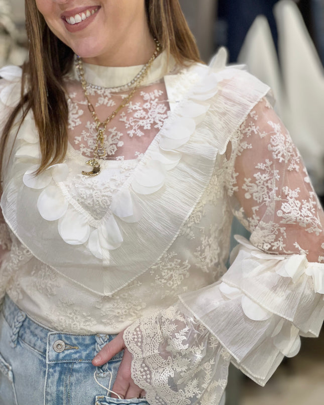 Frill Lace Blouse - Cream