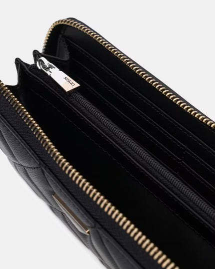 Guess Juliet Large Zip Around Purse - Black Quilted
