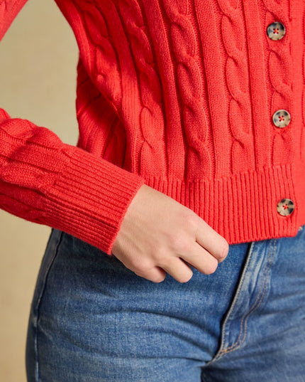 Joules Cable Knit Button Up Cardigan - Red