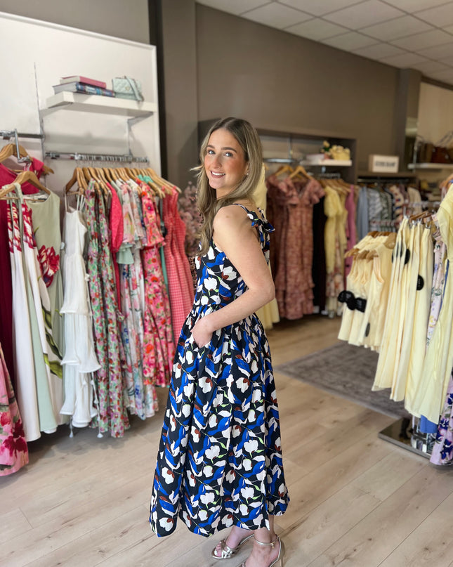 Caprielle Floral Print Tie Strap Midaxi Dress