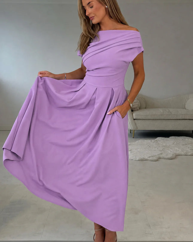 Betty Asymmetric Neckline Skater Midi - Lavender