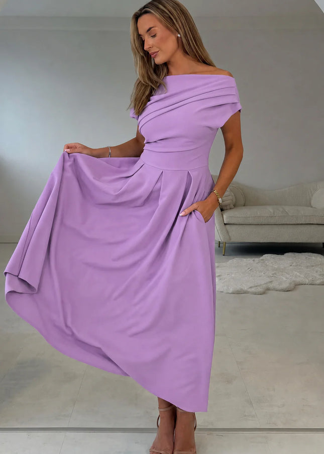 Betty Asymmetric Neckline Skater Midi - Lavender