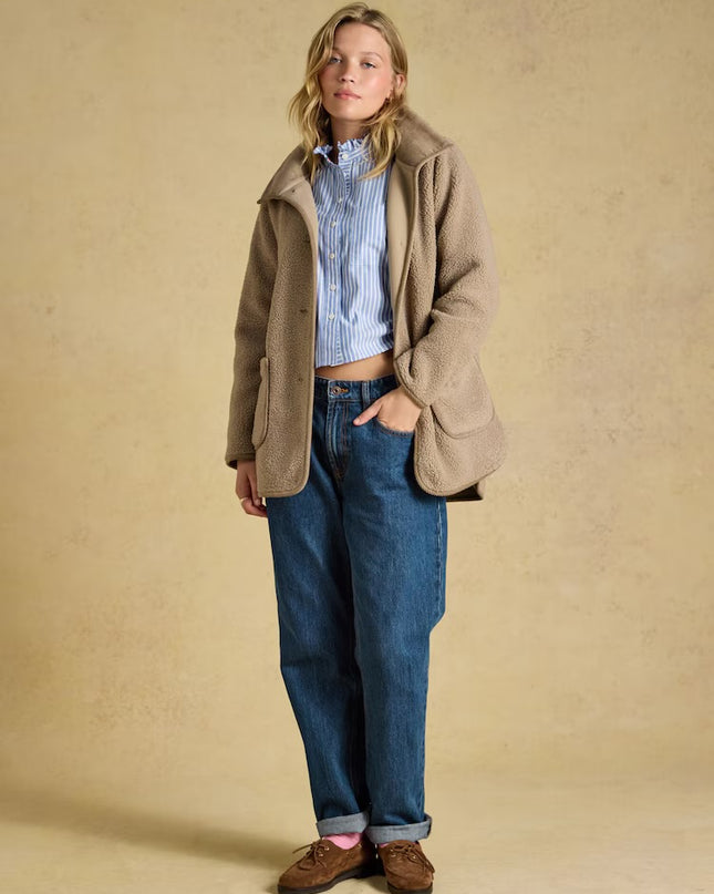 Joules Longline Button Through Fleece Jacket - Mink