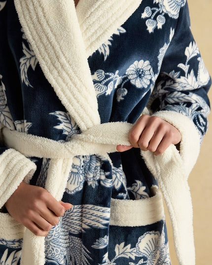 Joules Matilda Navy Flower Fleece Lined Dressin Gown