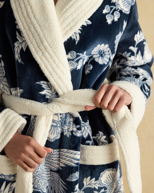 Joules Matilda Navy Flower Fleece Lined Dressin Gown