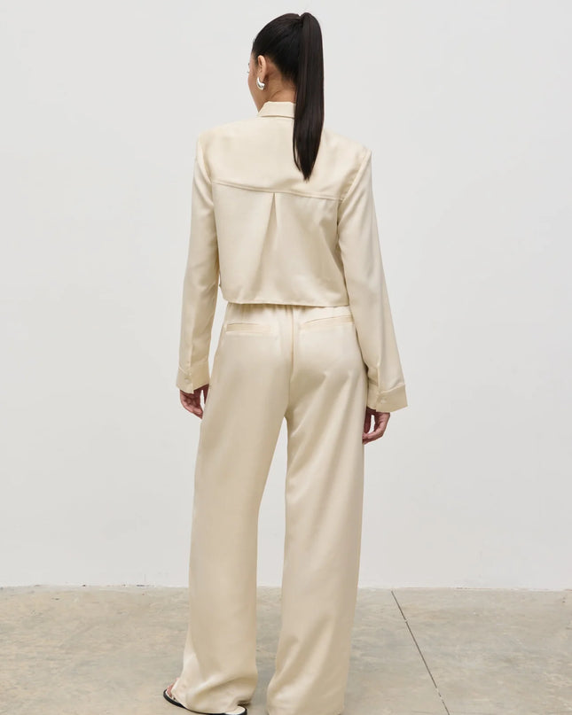 Breya Satin Drawstring Trousers - Oyster