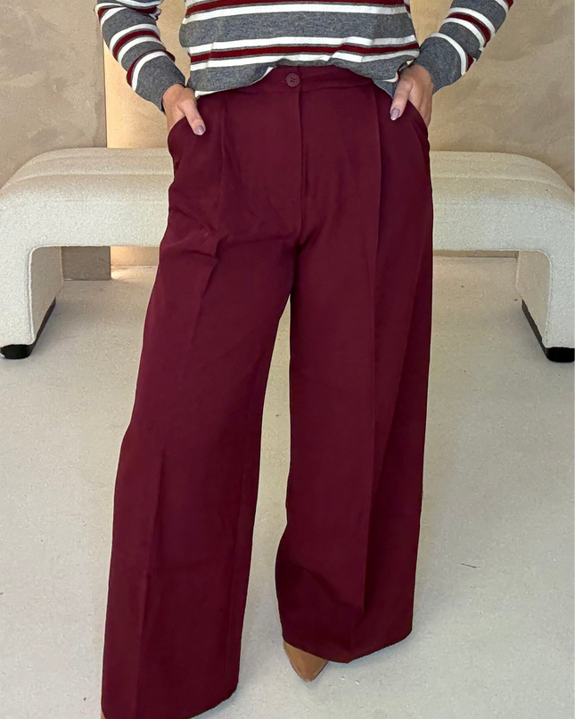 Wide Leg Tailored Trouser - Burgundy