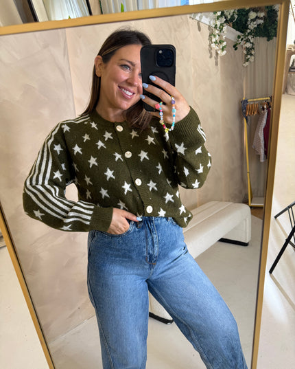Star Knit Cardigan - Khaki