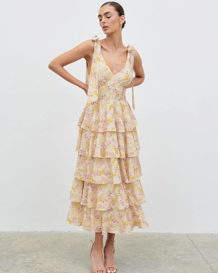 Fiore Tie Ruffle Midaxi Dress - Ditsy Floral