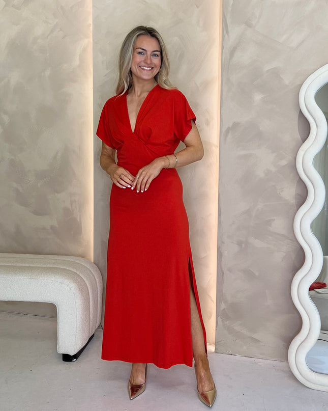 Stretch V-Neck Dress - Coral