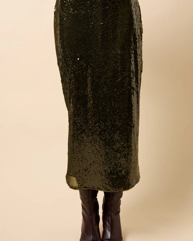 Louisa Sequin Midaxi Skirt - Khaki