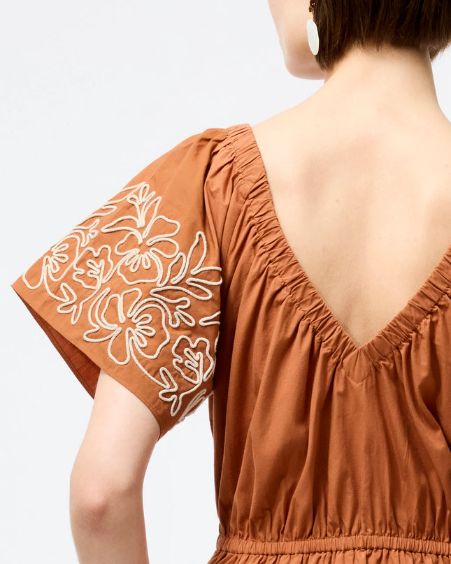 French Connection Cambria Cotton Embroidered Dress - Coffee Brown