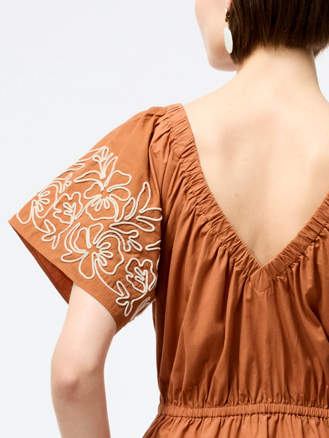 French Connection Cambria Cotton Embroidered Dress - Coffee Brown