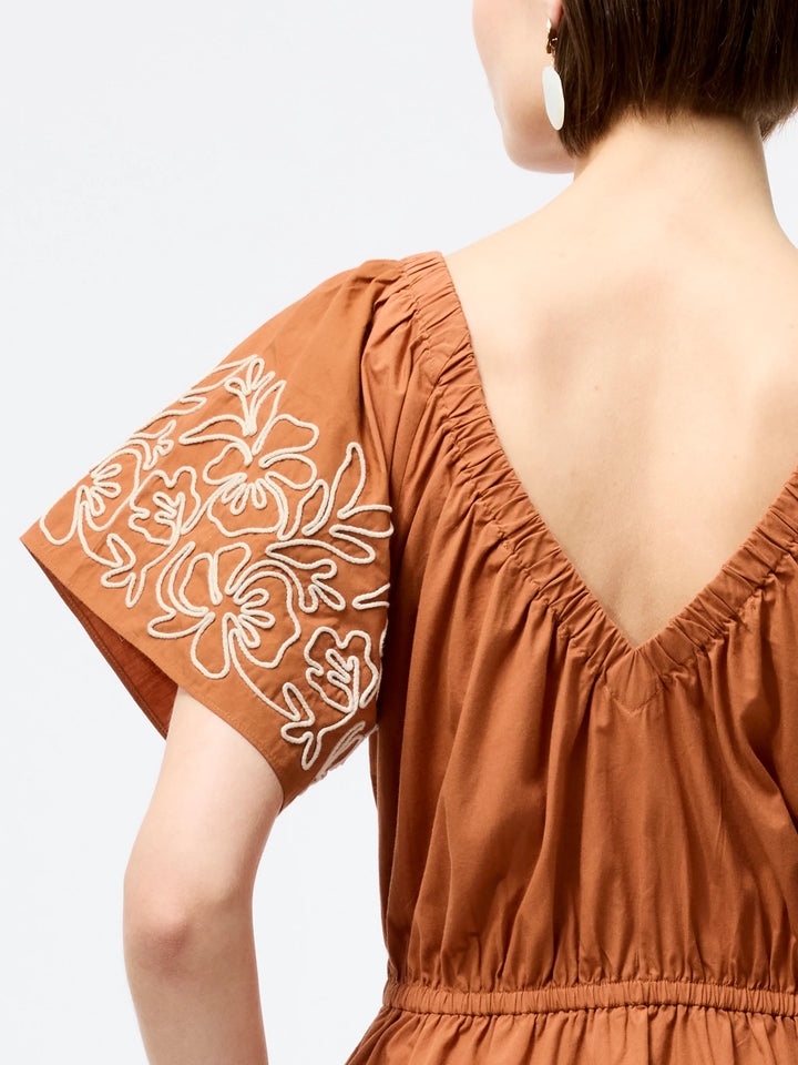 French Connection Cambria Cotton Embroidered Dress - Coffee Brown
