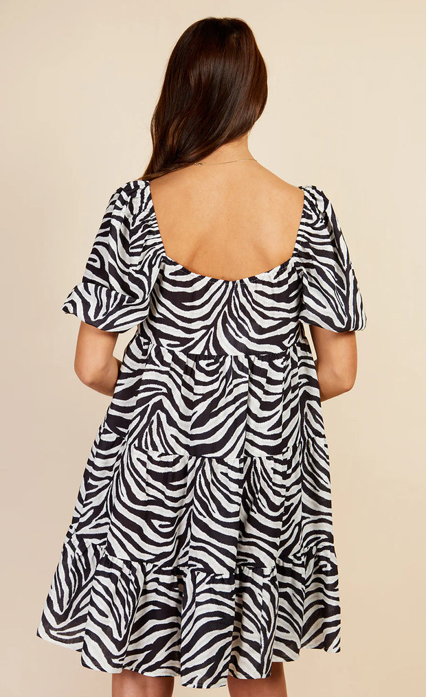 Zebra Print Tiered Mini Smock Dress