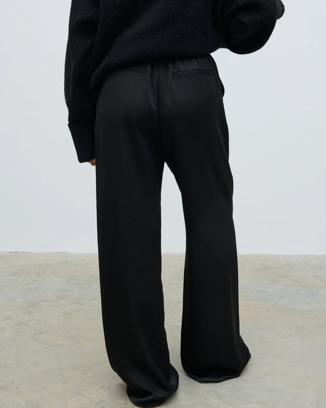 Breya Satin Drawstring Trousers - Black