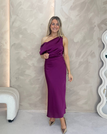 Cowl Neck Dress with Gold Hardware - Purple