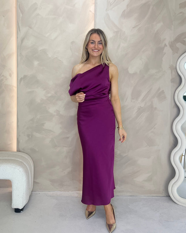 Cowl Neck Dress with Gold Hardware - Purple