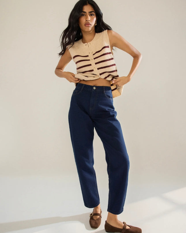 High Rise Barrel Leg Jeans - Denim