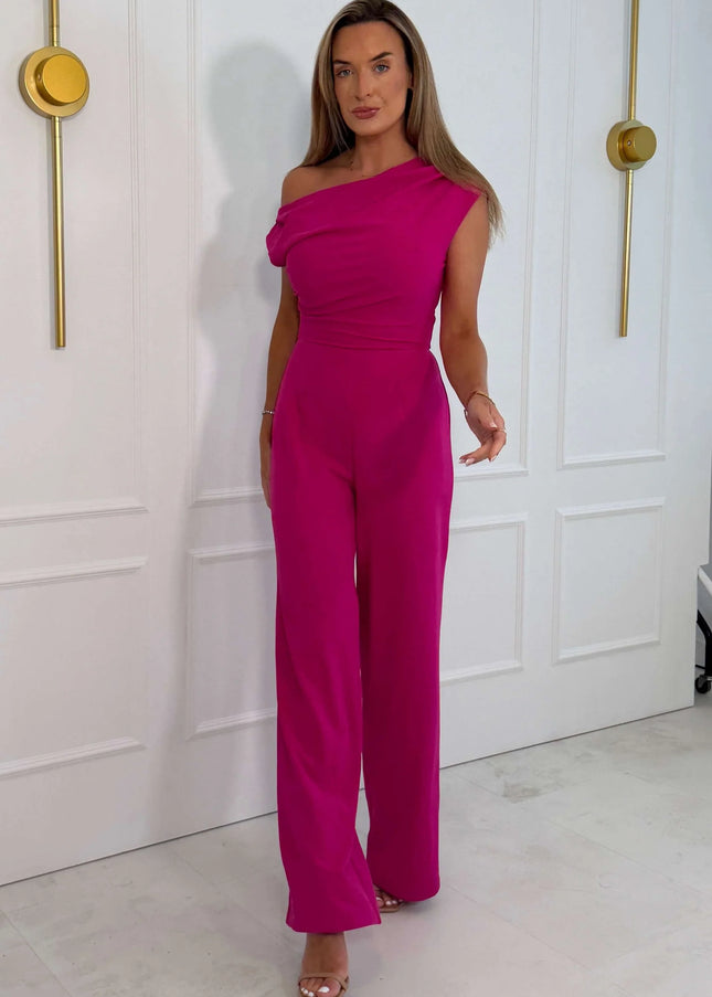 Donna Asymmetric Neckline Jumpsuit - Fuchia 
