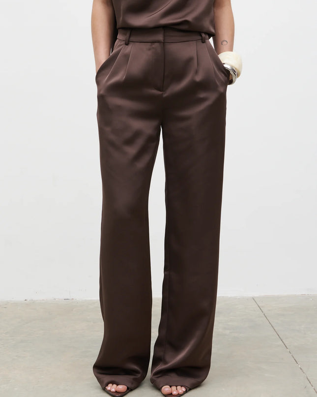 Breya Satin Tailored Trouser - Brown