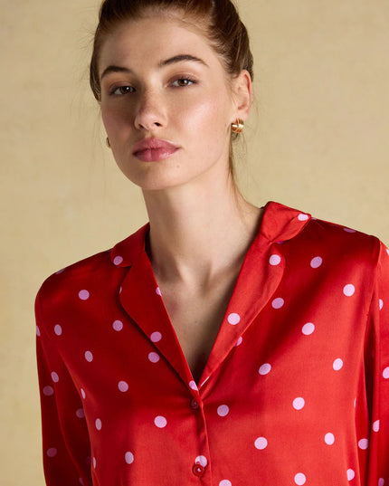 Bonnie Satin Pyjama Set - Red & Pink Spot
