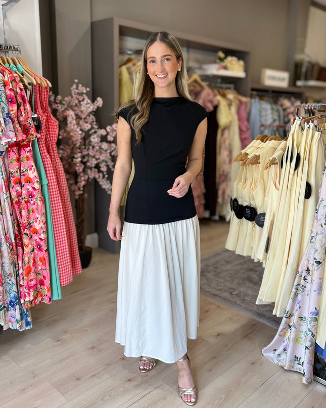 Amoura Monochrome Dropped Waist Maxi Dress