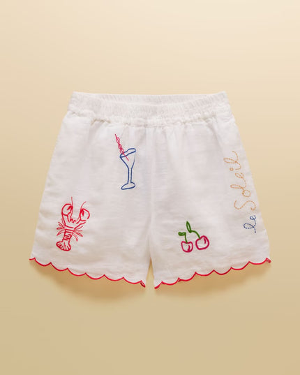 Orla Embroidered Pure Linen Shorts - White