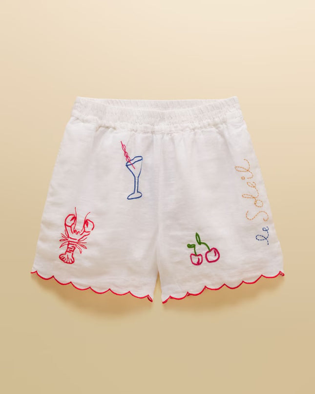 Orla Embroidered Pure Linen Shorts - White