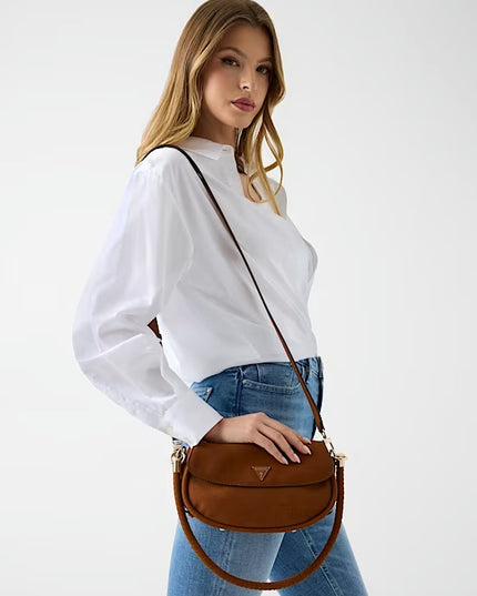 Guess Danya Flap Suede Shoulder Bag - Cognac