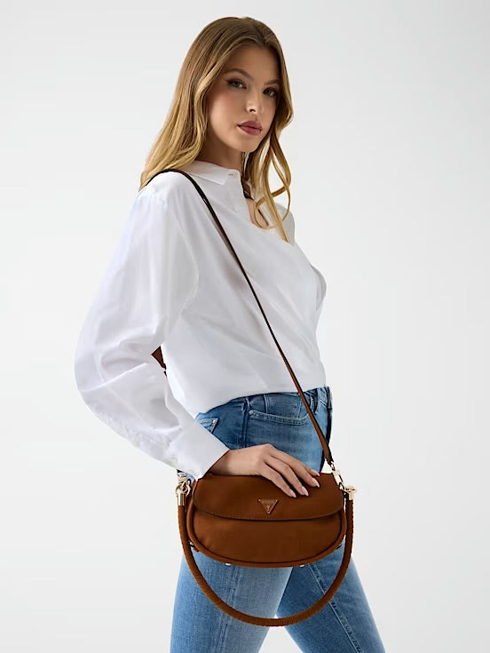 Guess Danya Flap Suede Shoulder Bag - Cognac