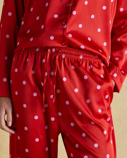 Bonnie Satin Pyjama Set - Red & Pink Spot