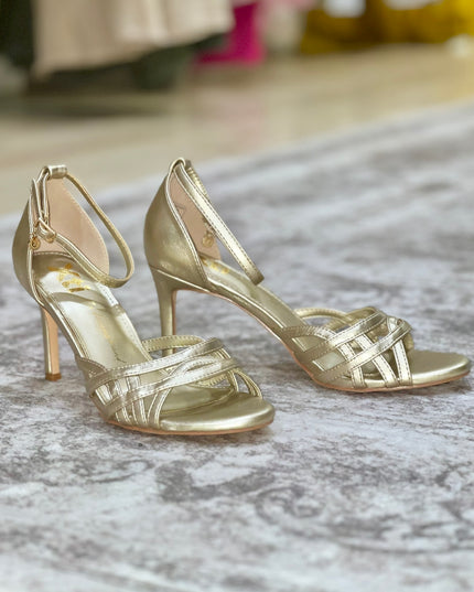 Gold Peep Toe Heeled Sandals