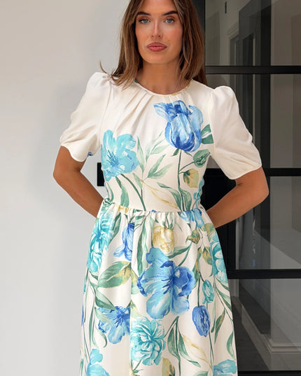 Janet Floral Midi Dress - Blue