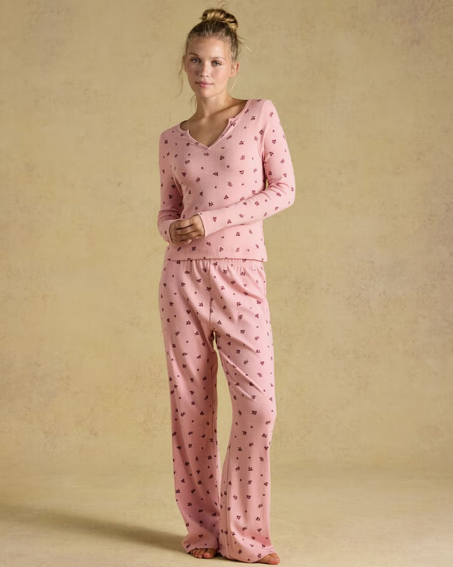 Joules Pointelle Floral Pyjama Set - Pink