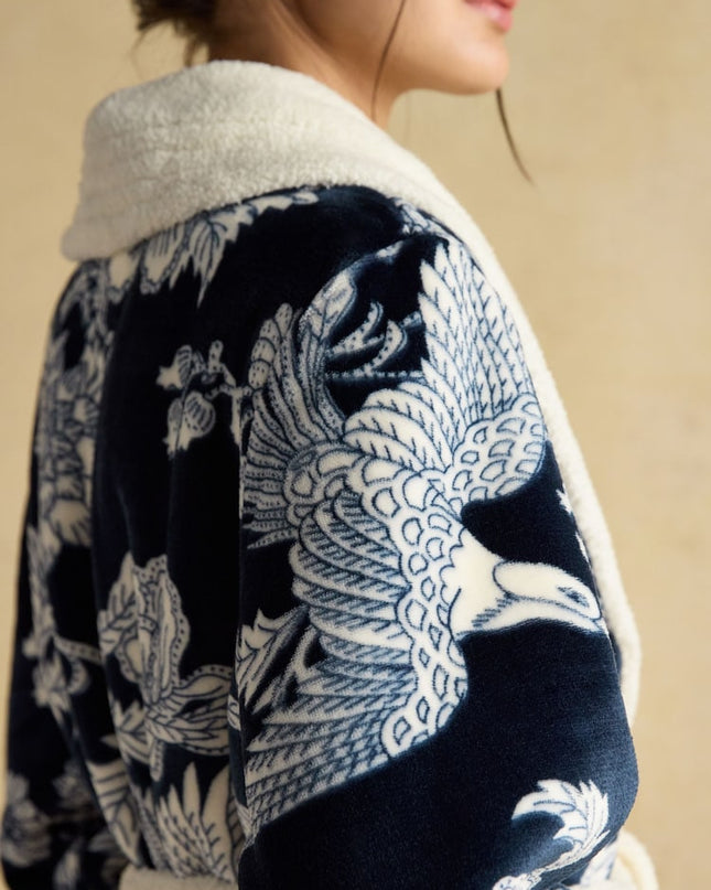 Joules Matilda Navy Flower Fleece Lined Dressin Gown