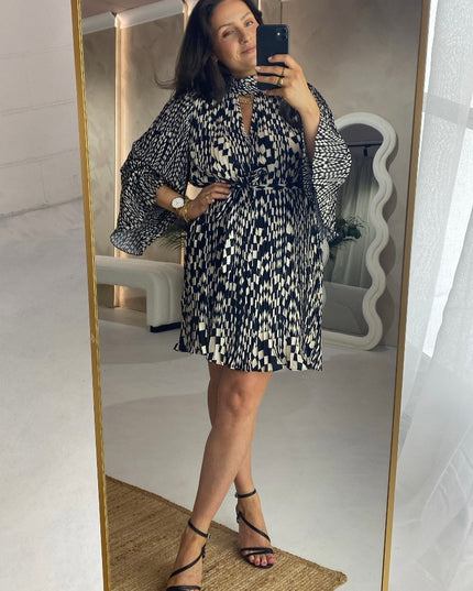 French Connection Fern Arie Pleated Dress - Cream/Black