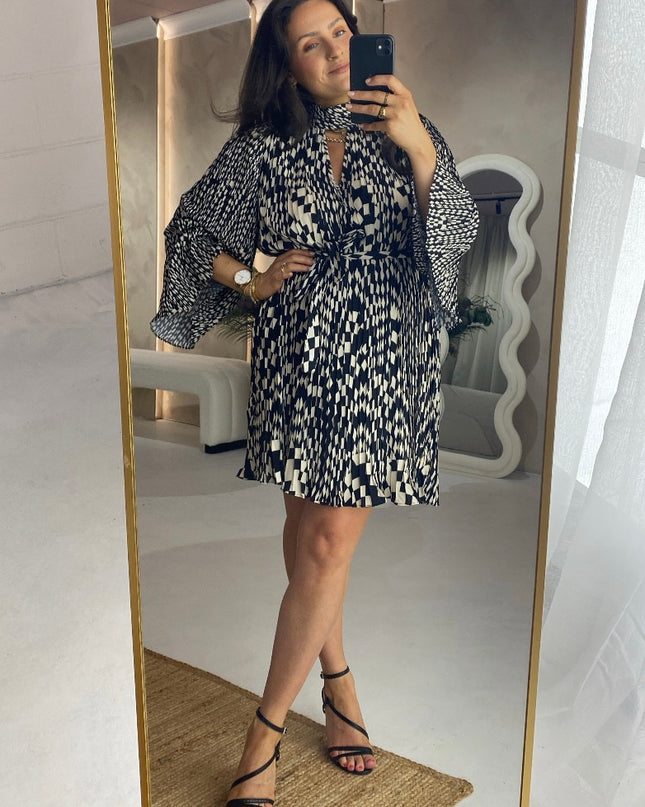 French Connection Fern Arie Pleated Dress - Cream/Black