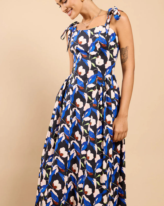 Caprielle Floral Print Tie Strap Midaxi Dress
